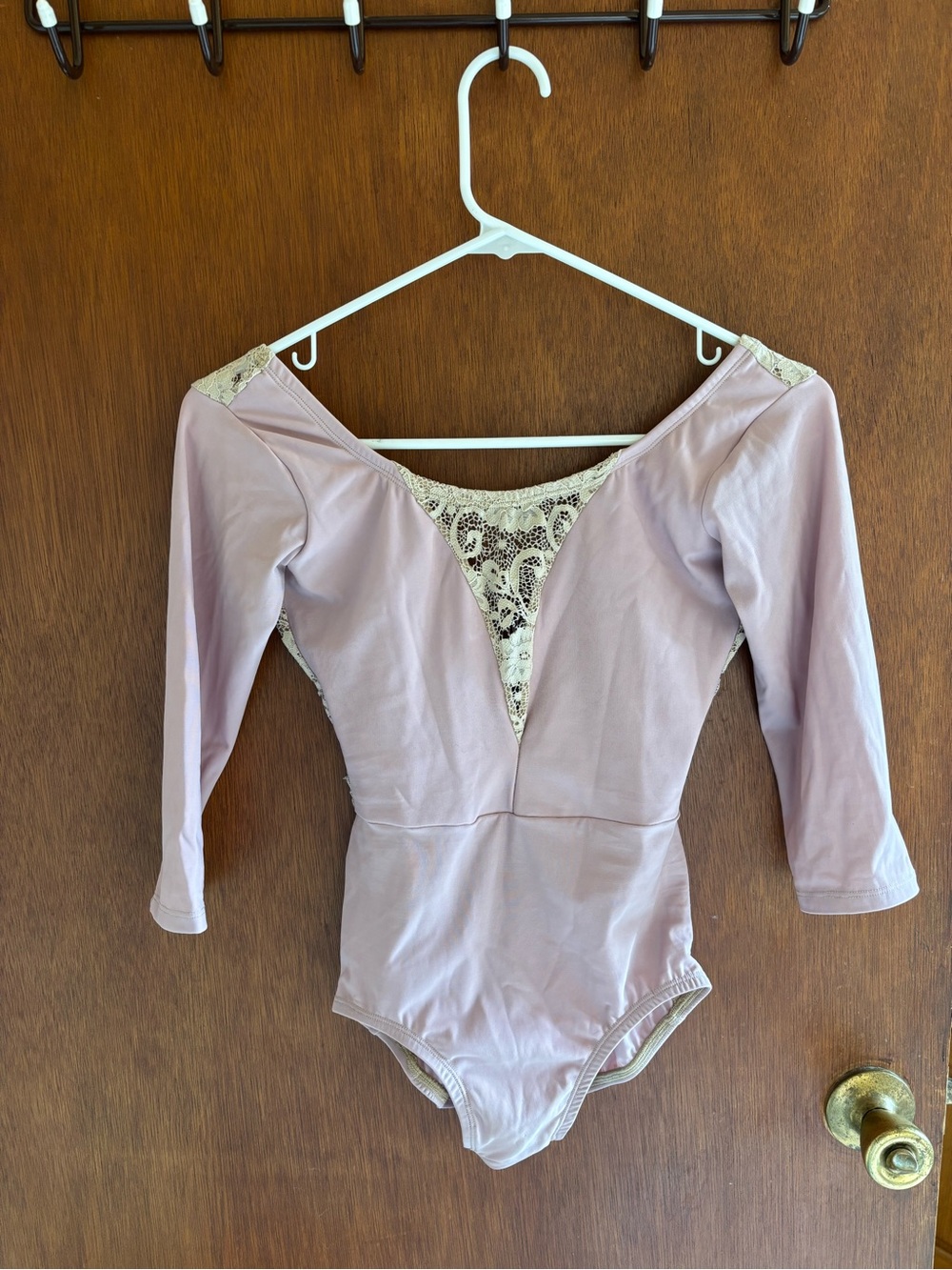 Long Sleeve Ballet Leotard with Lace Back - Mauve